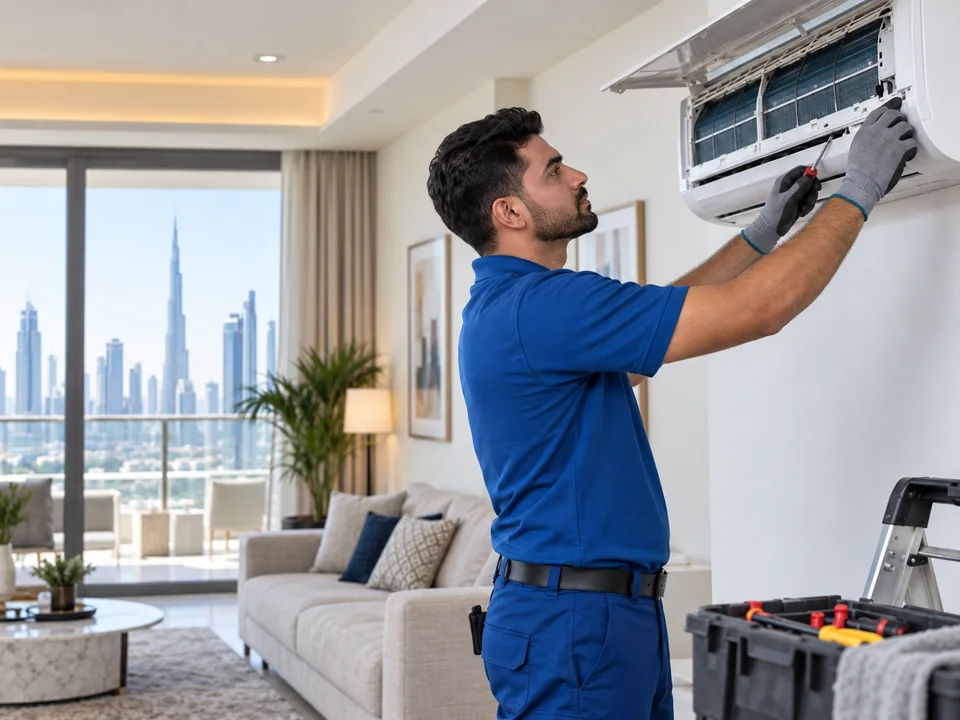 Technician providing ac repair & installation service in Dubai